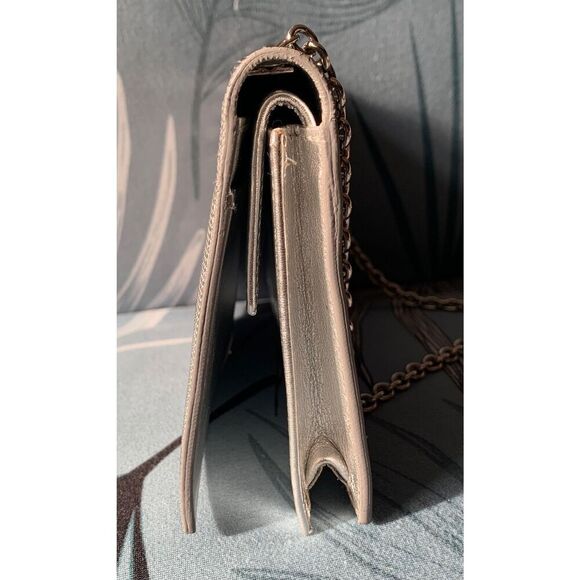 FENDI Metallic Calfskin Wallet On Chain Silver Clutch Purse AUTHENTIC $3800 - Picture 10 of 15